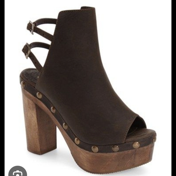 Five Worlds By Cordani HATTY Brown Leather Peep Toe Platform Heels Sandals - Picture 1 of 13